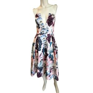 N/Nicholas Floral Strapless Cocktail Scuba Gown sz 4 Australian Designer EUC
